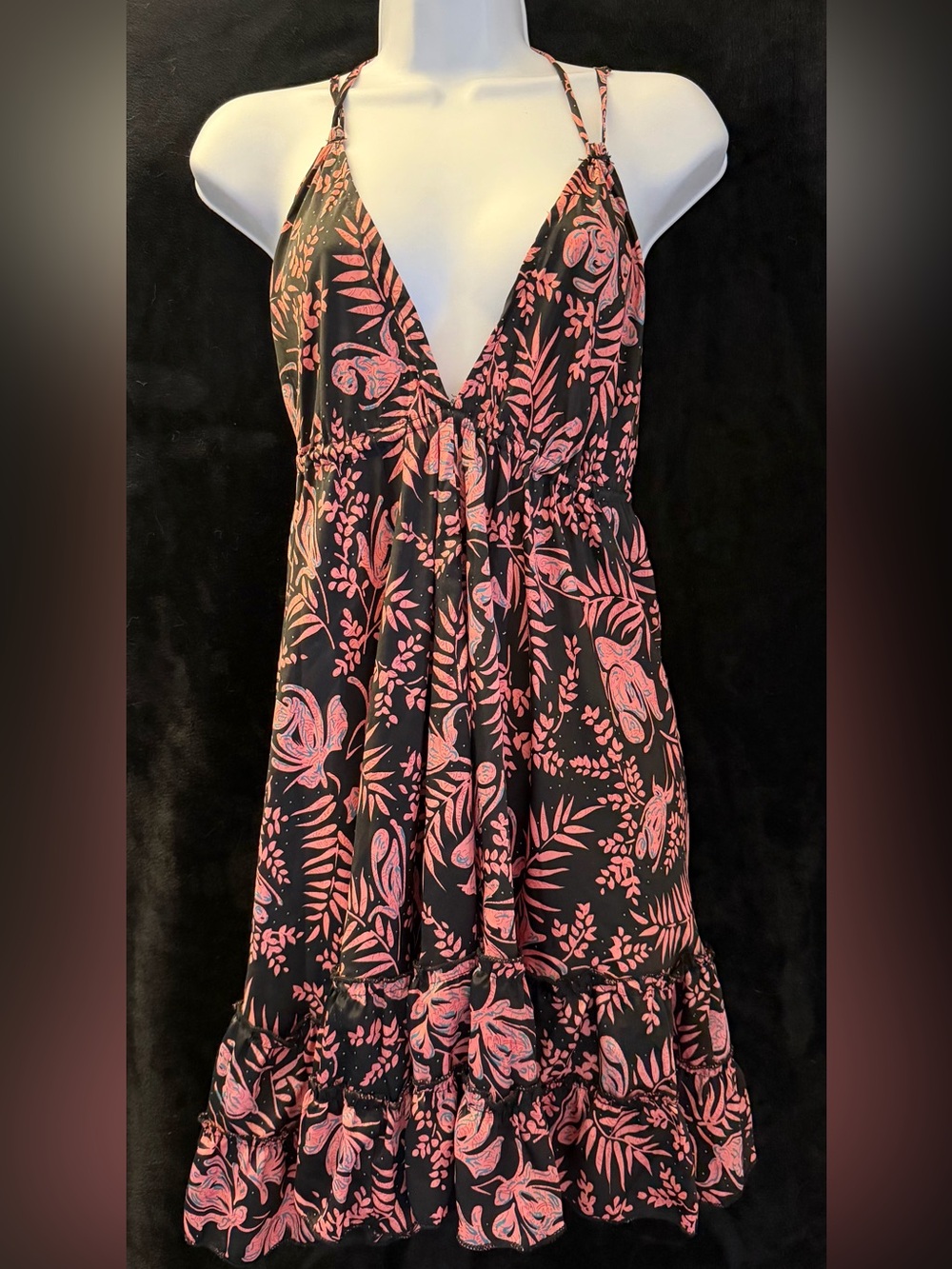 Karma Highway Boho Paisley Halter Dress One Size Open Back Tiered Tassel Tie